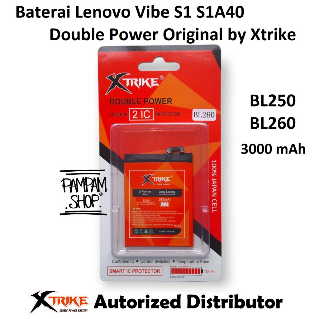 Baterai XTRIKE Double Power Original Lenovo Vibe S1 Lite S1A40 BL260 BL250 Batre Batrai Battery Ori Handphone HP