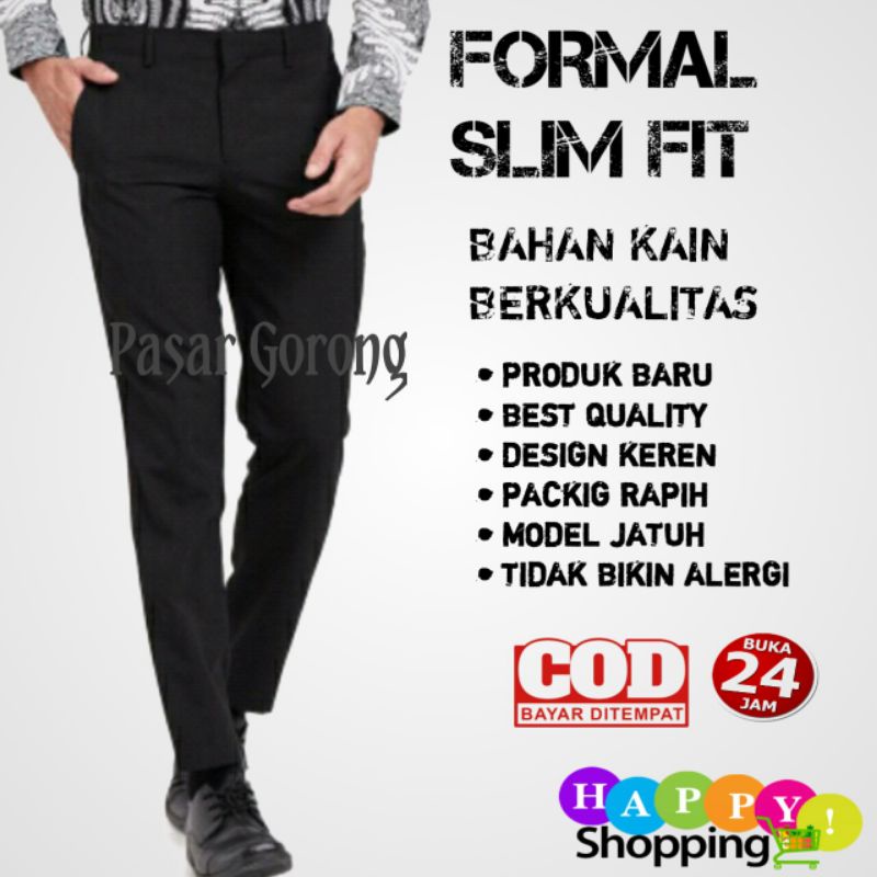 CELANA KAIN TWIST PANJANG PRIA SLIM FIT HITAM CELANA KERJA KANTOR FORMAL COWOK PANJANG KAIN HALU CEL