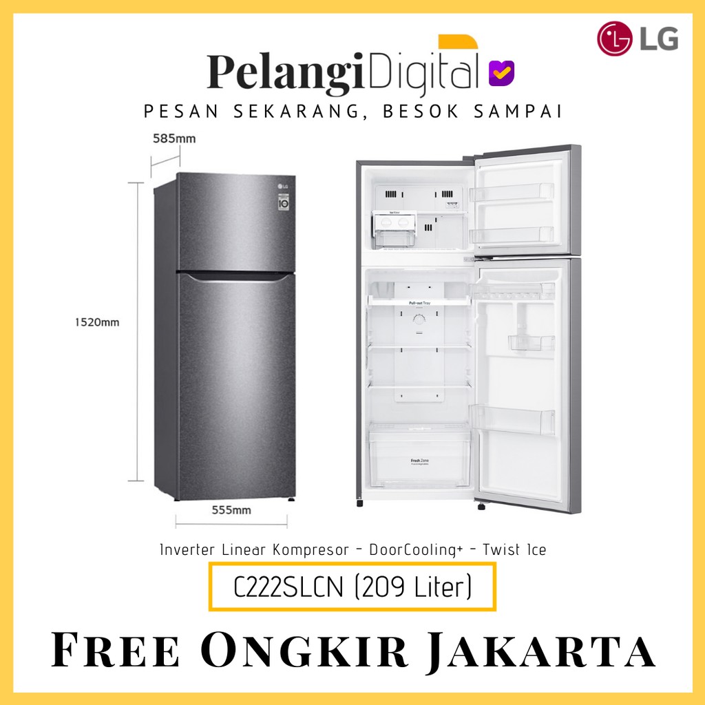 LG Kulkas 2 Pintu / Dua Pintu - Inverter Linear Twist Ice  254 Liter - GN-C272SLCN