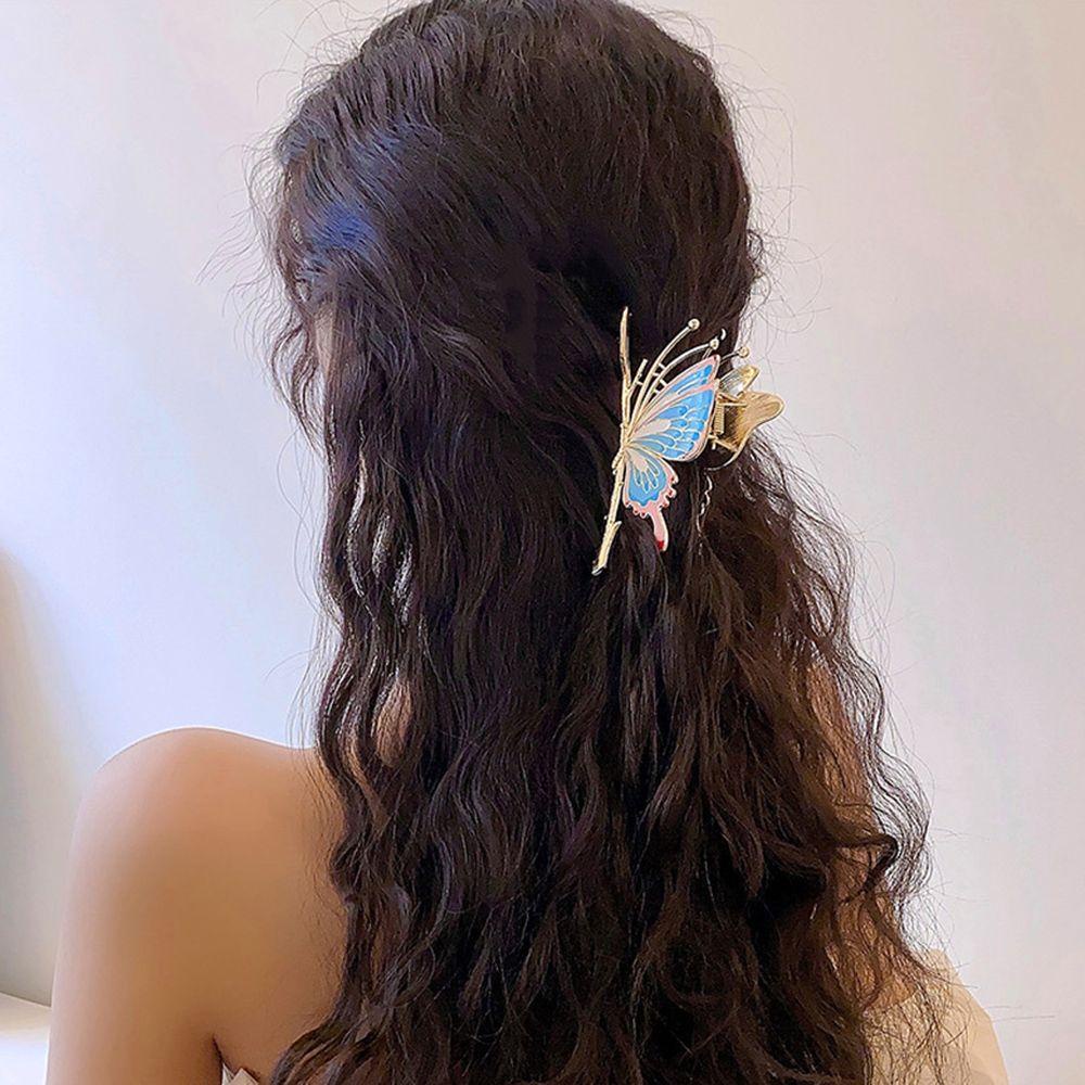 Needway Kupu-Kupu Klip Rambut Drip Minyak INS Aksesoris Rambut Kepala Belakang Ponytail Clip Perempuan Jepit Hiasan Kepala Wanita Jepit Rambut