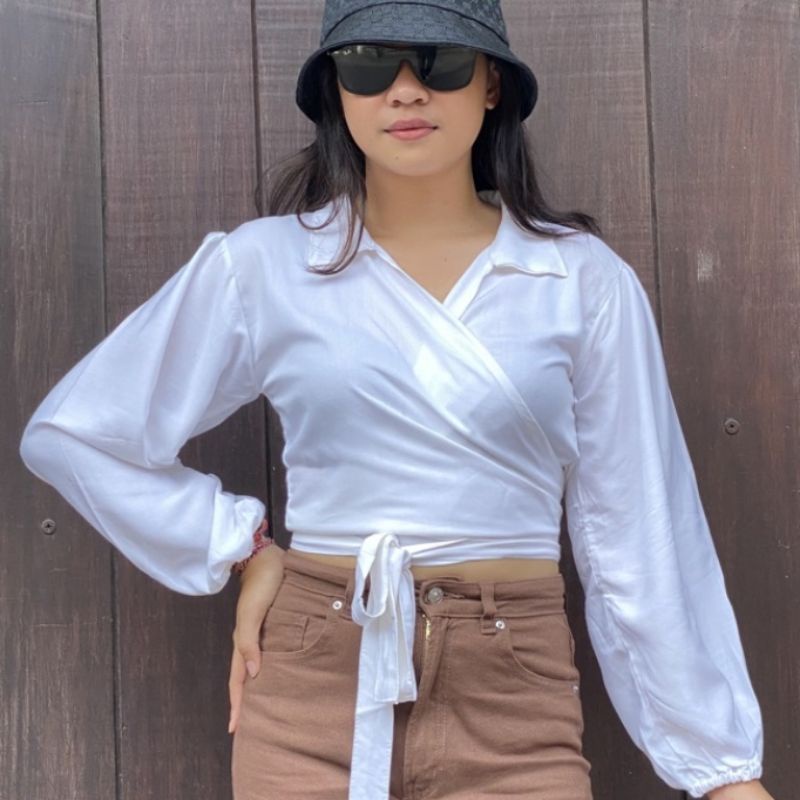 Atasan Kimono Tali Polos Lengan Panjang