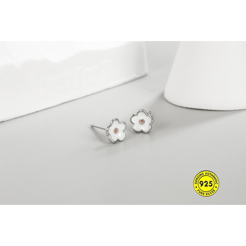 Anting Stud Sterling Silver Bentuk Bunga Kecil Warna Kontras Untuk Wanita