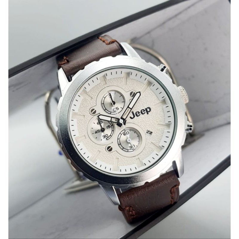Jam  Tangan Pria JEEP 9018 Chrono Aktif Strap Kulit