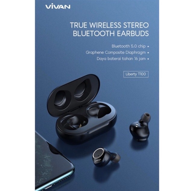 HANDSFREE BLUETOOTH WIRELESS TWS T100 LIBERTY VIVAN ORIGINAL GARANSI RESMI SATU TAHUN