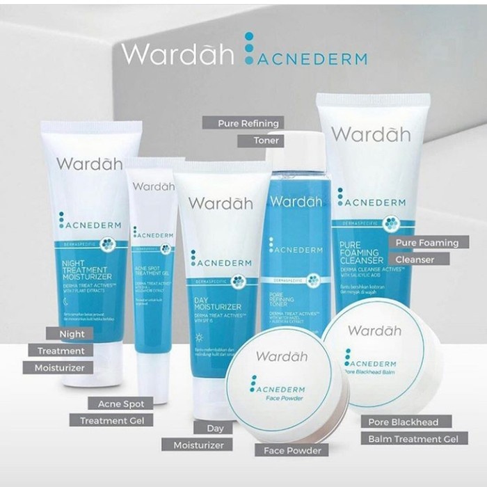 Wardah Acnederm Series / Wardah Acne Derm / Wardah Acnederm Day Moisturizer / Wardah Acnederm Night Treatment Moisturizer / Wardah Acnederm Pore Refining Toner / Wardah Acnederm Acne Spot Treatment Gel / Wardah Acnederm Serum / Wardah Acnederm Face Powder