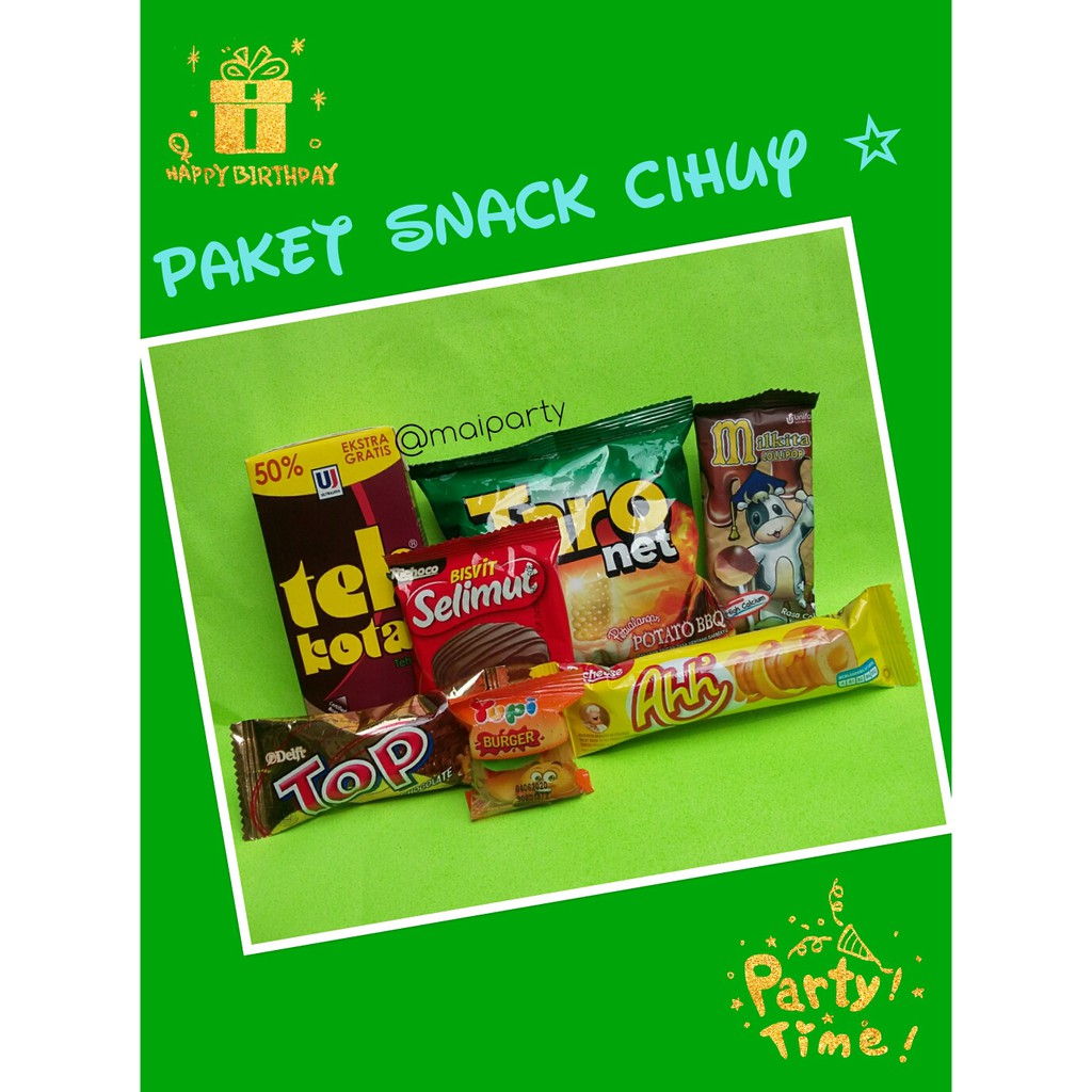 

Paket Snack Ulang Tahun / Bingkisan Cemilan Ultah Anak + Teh Kotak / Teh Botol Sosro