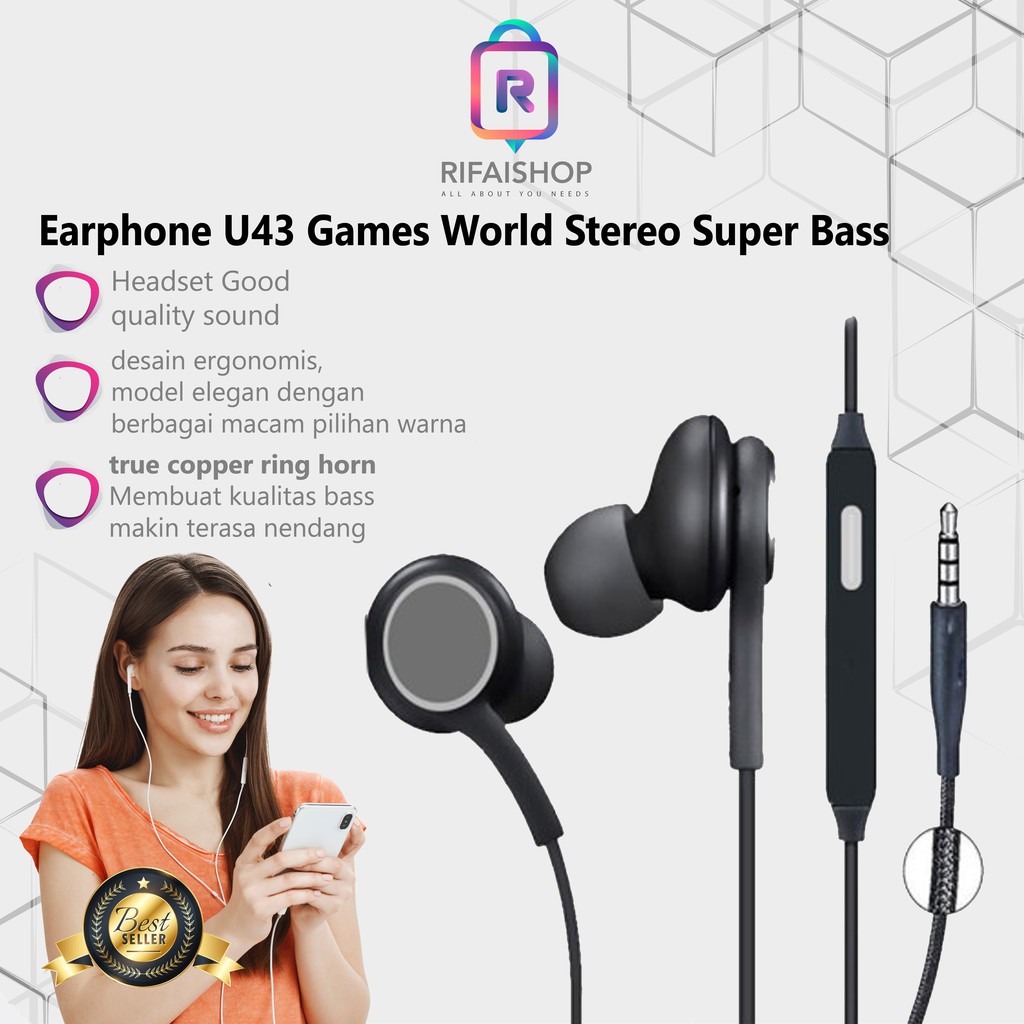 Headset U43 MACARON / Earphone Games World Stereo Super Bass