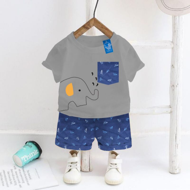 Setelan Anak Laki laki Set Kids Boy Pocket by Little S Size 2-7 Tahun