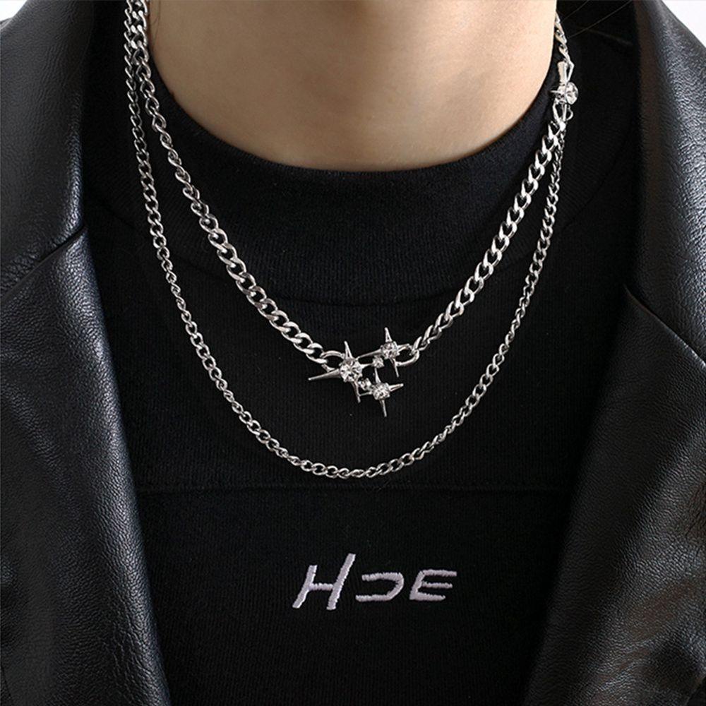 Mxbeauty Korea Style Kalung Perempuan Rantai Klavikula Hip-hop Rantai Tebal Starburst Sweater Rantai Pria Kalung Bintang Kalung