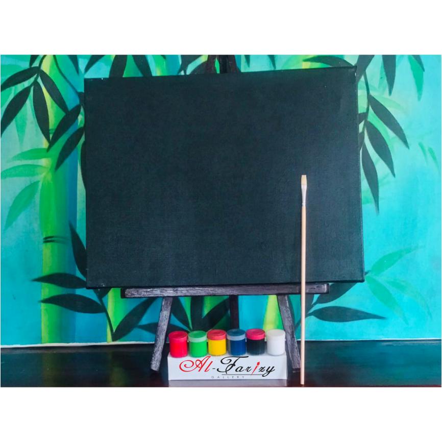 Kanvas Lukis Hitam Ukuran 30x40 cm 40x40 cm 20x50 cm Lengkap dengan Cat Akrilik 6 Warna BONUS Kuas Lukis