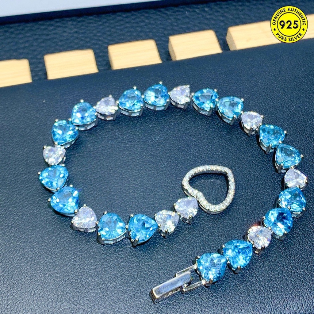 Gelang Tangan Batu Topaz Biru Aquamarine Alami Mewah Untuk Wanita