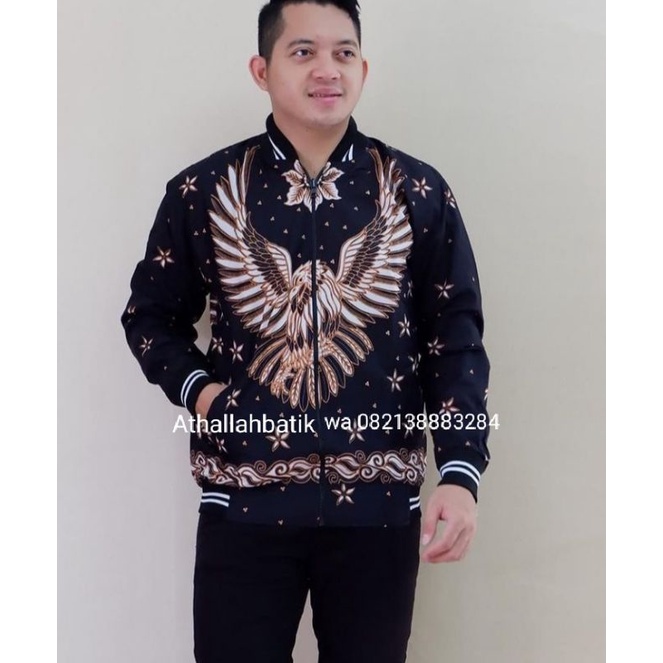Jaket Bomber Pria Modern / Original Batik Solo / Motif Batik Garuda