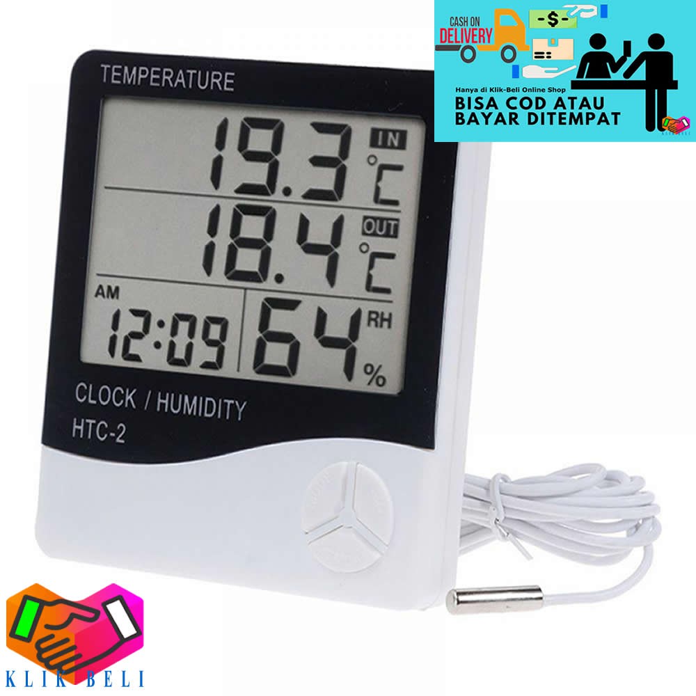 Termometer Suhu Ruangan HTC-2 / Termometer Alat Ukur Suhu Ruangan Kelembapan / Thermometer Digital Hygrometer