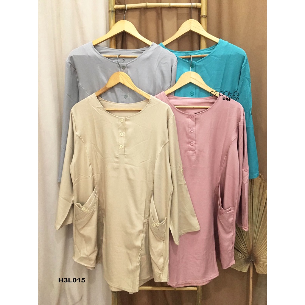 Ezpata Atasan Blouse Wanita Tunik Blus Jumbo BigSize XXXL BB 70-100kg LD 124cm Kancing Depan Busui Friendly Polos Casual Kekinian Murah