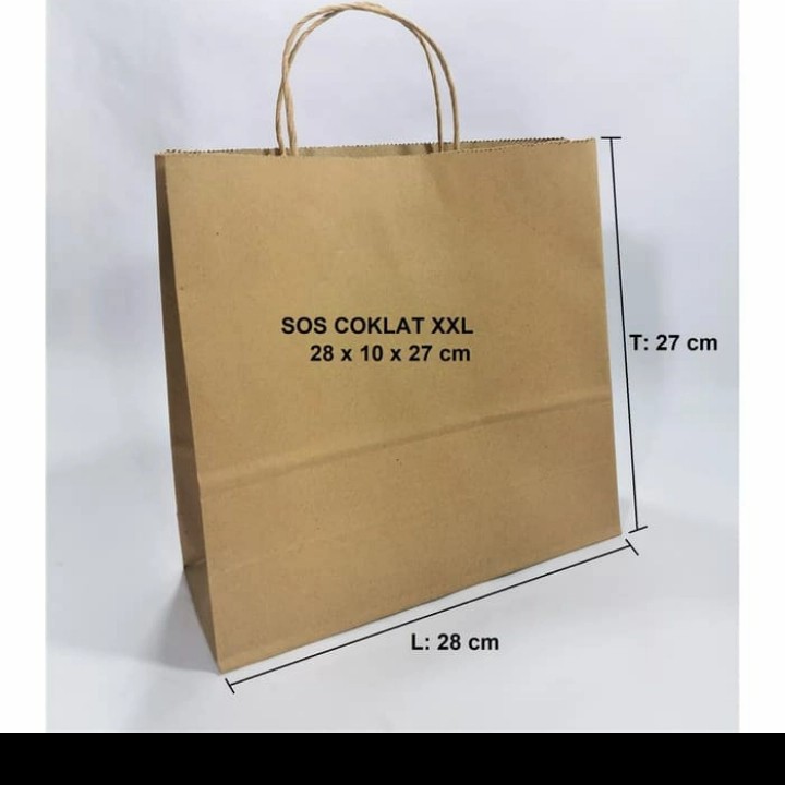 

Paperbag SOS kantong kertas coklat XXL Tali 28x10x27 cm