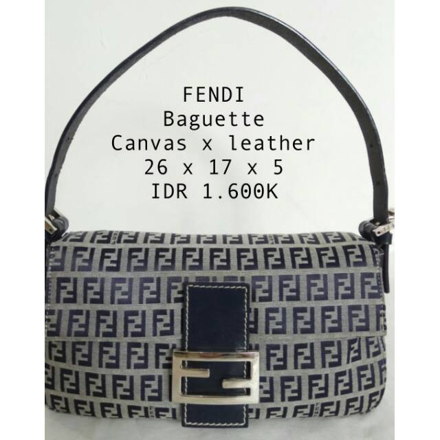 Preloved Authentic FENDI Logo Zucchino Mamma Signature Leather Canvas Baguette