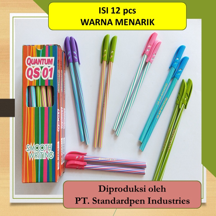 

Pulpen Pen Bolpen Bolpoint Ballpoint Alat Tulis Standar Standard Standart Quantum QS 01 Warna12 Pcs
