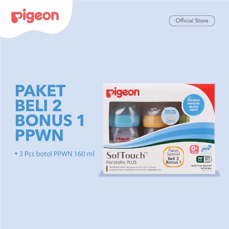 Pigeon Bottle Soft Touch Peristaltic Plus Paket Botol Susu Bayi isi 3Pcs 0M+ 160ml &amp; 240ml /5oz