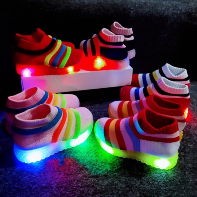 SEPATU LED CUTE MOTIP BOOT MODEL KAOS KAKI RAJUT HALUS