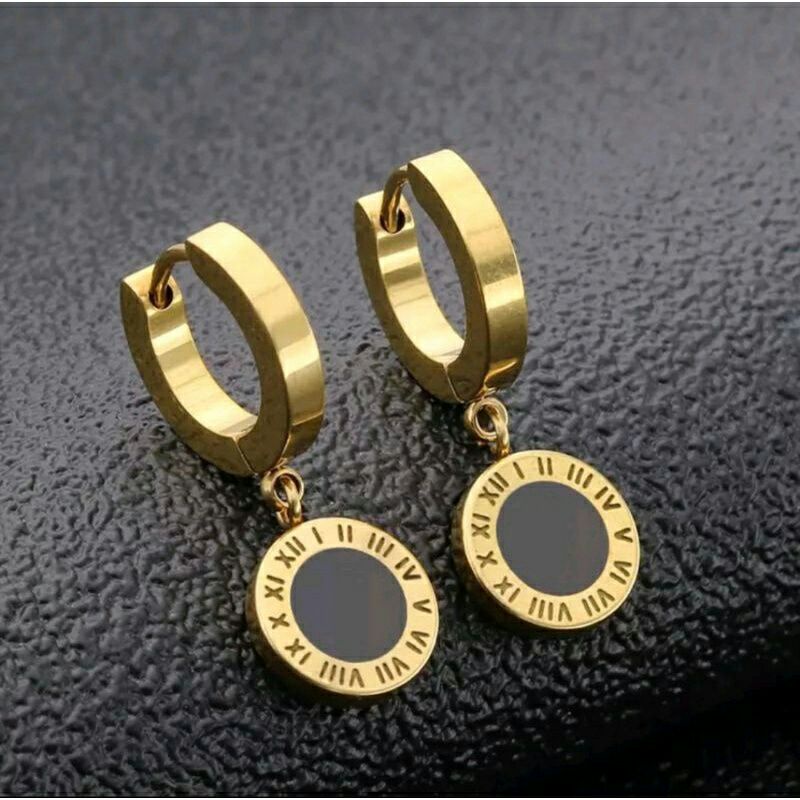 [COD] Anting Bulgari titanium lapis emas/Titanium original anti karat dan tidak luntur/Anting model 