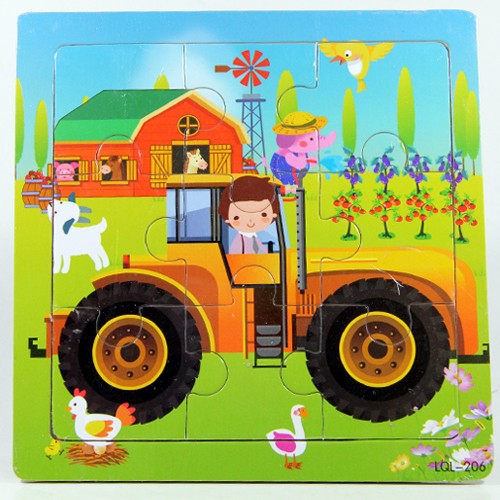 Puzzle Jigsaw Kayu 9pcs Mainan Edukasi Anak Balita 3x3 Traktor Sawah PK139