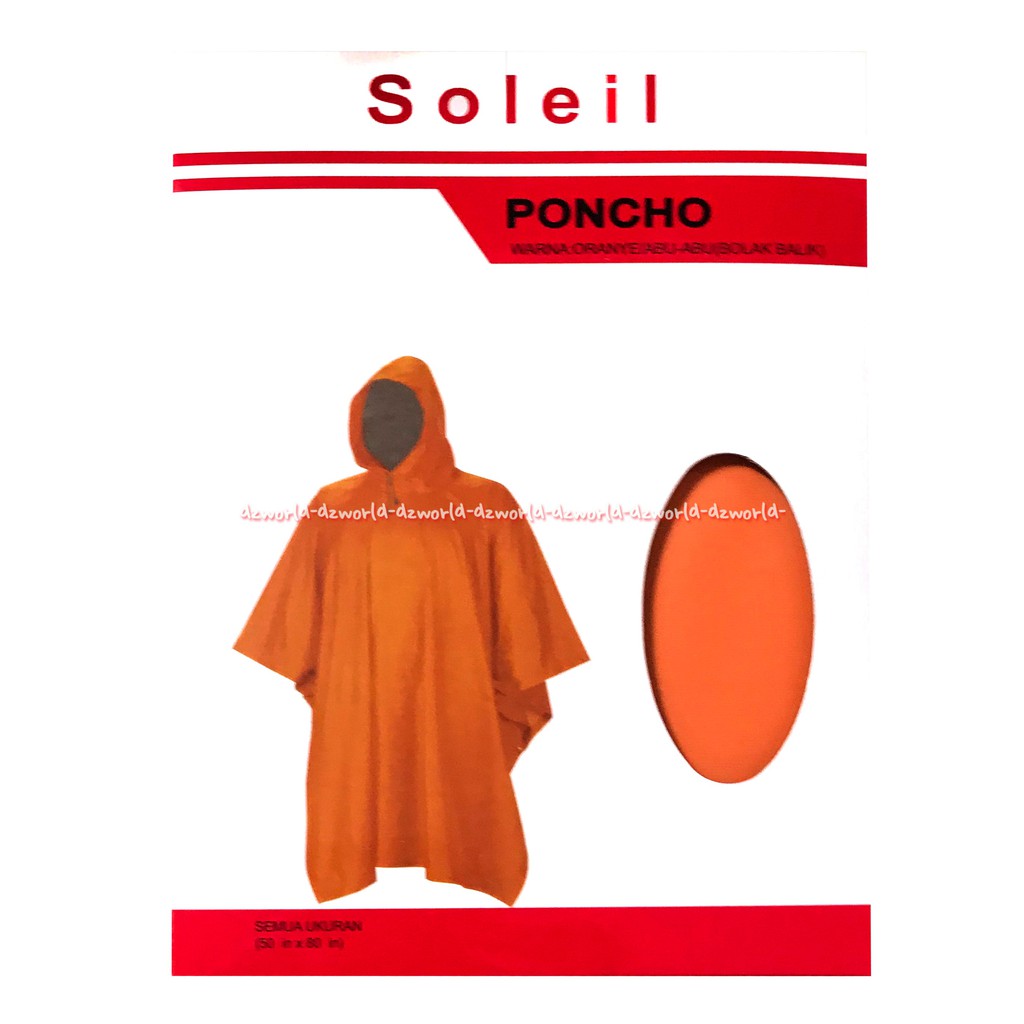 Soleil Poncho Reversible Warna Orange 400gr Jas Hujan Ponco Oren Sole'il Rain Coat Mantel Hujan