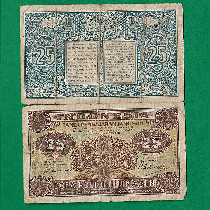 UK232 UANG KUNO ASLI INDONESIA 25 SEN SERI FEDERAL TAHUN 1947 KOLEKSI UANG LAMA PENJAJAHAN BELANDA