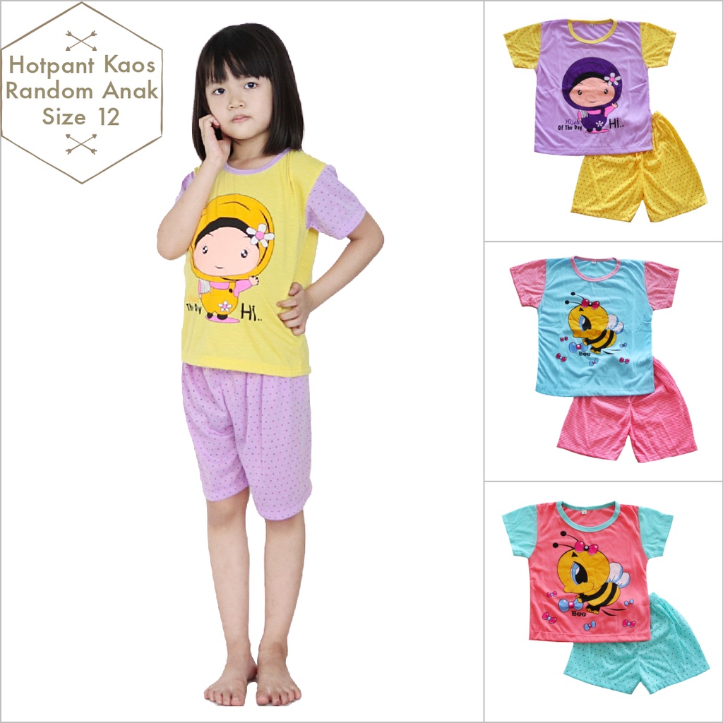 IZANY Piyama/Set Kaos Anak Hotpant 3/4 Size 4 - 14 Cewek/Cowok