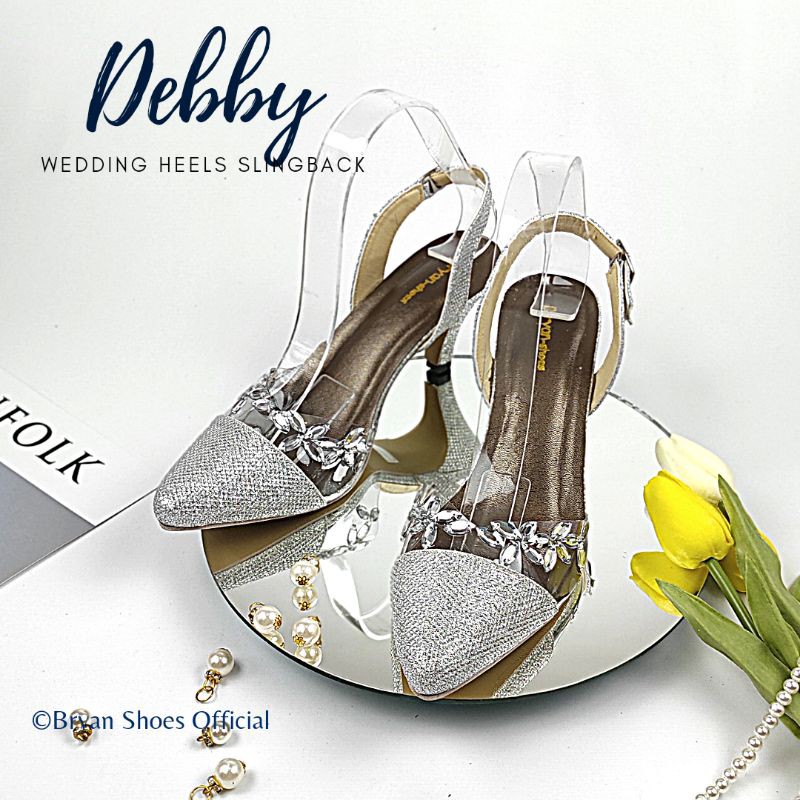 Bryan Debby Heels Pesta Glitter Mote Tears Drop Runcing Jumbo Bigsize Oversize 36-40 41 42 43 Cantik