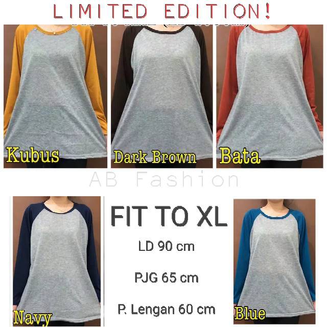 Kaos Raglan Panjang Polos size FIT TO XL / atasan wanita bestseller murah