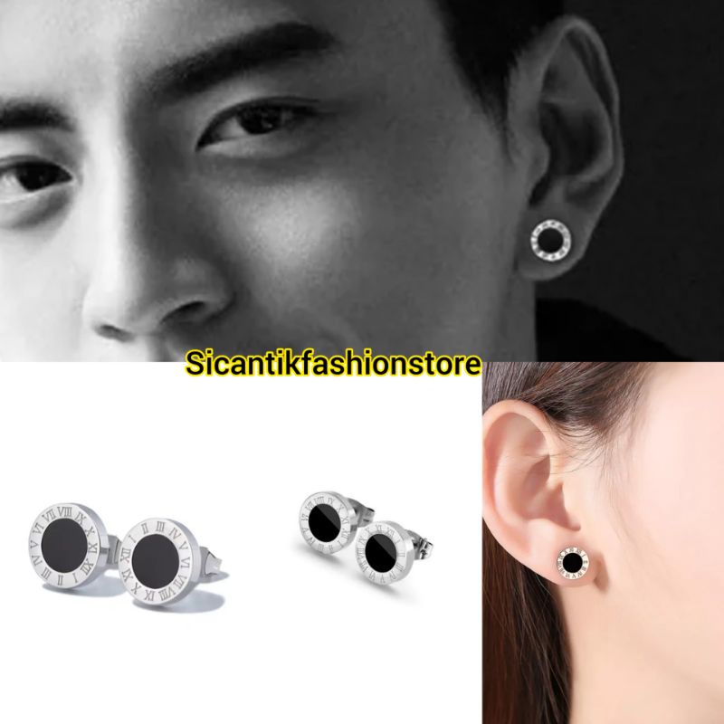 Anting Titanium Stud B&lt;lgr Angka Romawi Untuk Wanita dan Pria Warna Rose Gold, Gold
