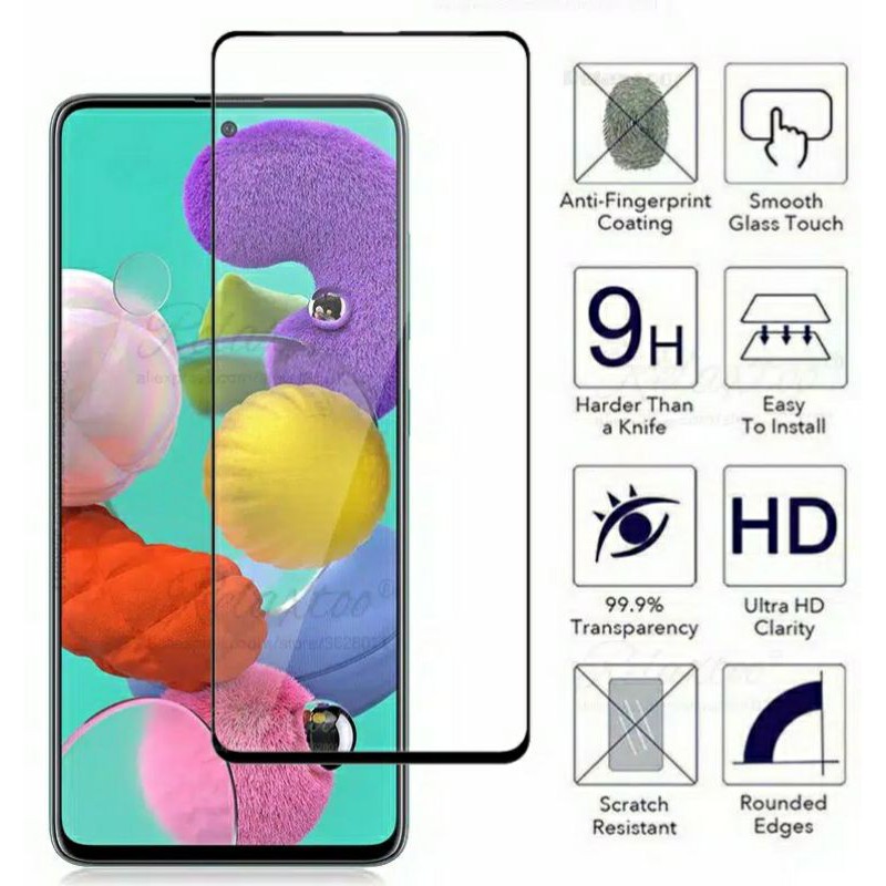 tempered glass bening list black samsung  A14 A33 A23 A13 A51 A71 A31 A32 A52 A72 A12 A02 A02S A10S A21S A30S anti gores kaca fullayar