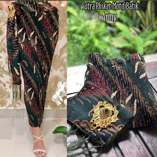 Kamen jadi bali plisket set sutra motif daun | kamen bali | bawahan batik | rok batik |kamen plisket