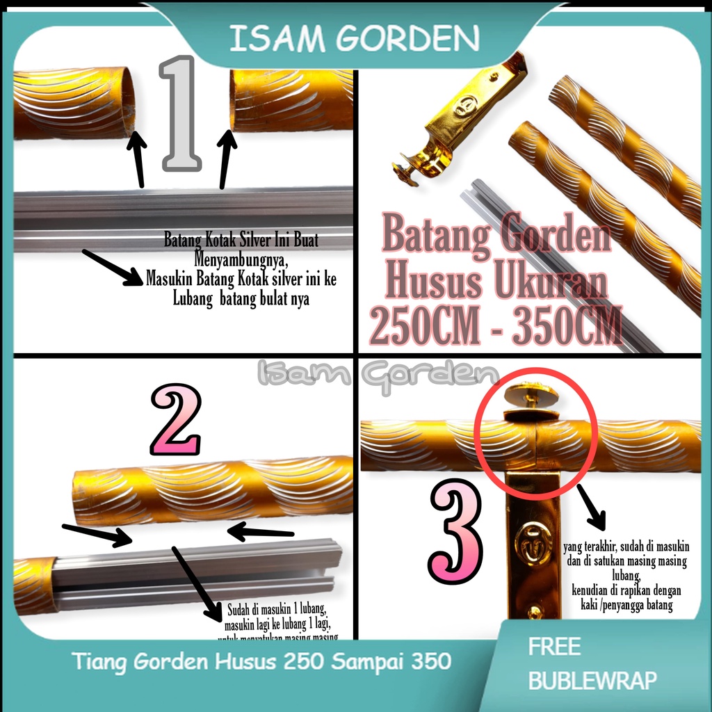 TIANG Gorden Fullset jendela minimalis Khusus 2,5 Meter sampai 3,5 Meter Besi Gorden 250cm 300cm dan