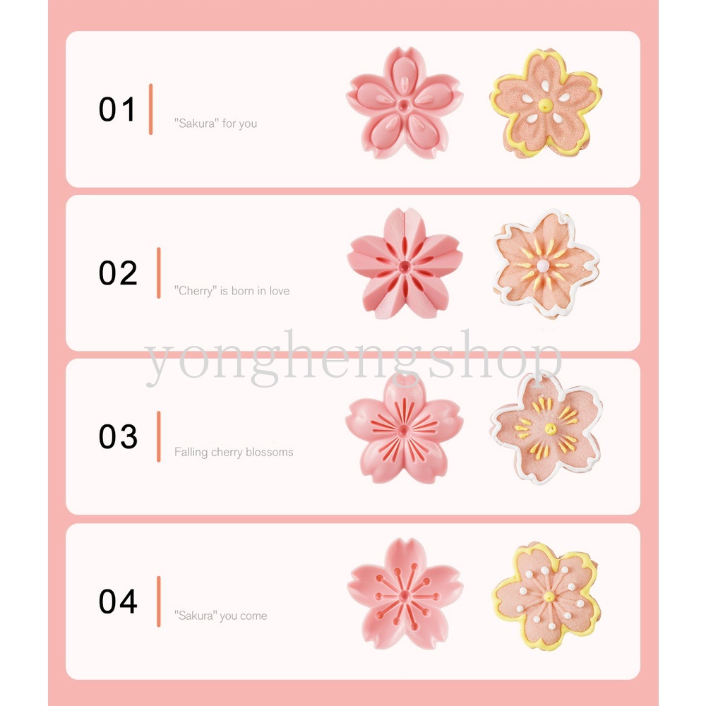 5Pcs / set Cetakan Kue / Biskuit Bentuk Bunga Sakura Warna Pink Dapat Digunakan Kembali