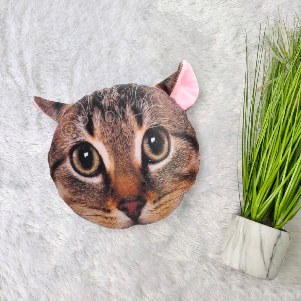 Pillowart - Bantal Boneka Kepala Kucing Bulat Size S - ART070