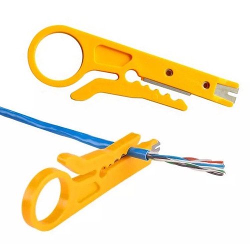 Tang Pengupas Kulit Kabel UTP Mini Rotary Wire Stripper Alat Putar Kupas Cable Kuning