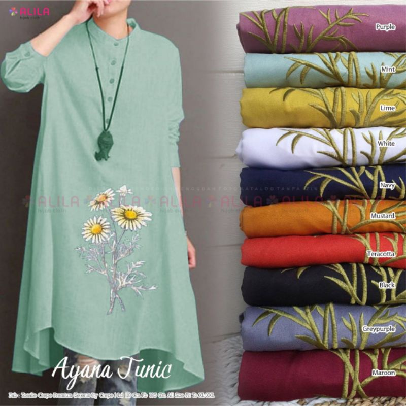 AYANA TUNIK POLOS BORDIR BUNGA  By ALILA [ORIGINAL PRODUCT]