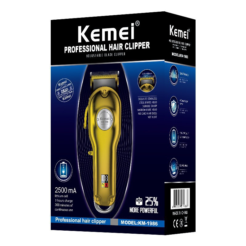 Mesin Cukur Rambut Kemei 1986 GOLD Hair Clipper Electric LCD KM-1986 Pangkas rambut Cas Charge