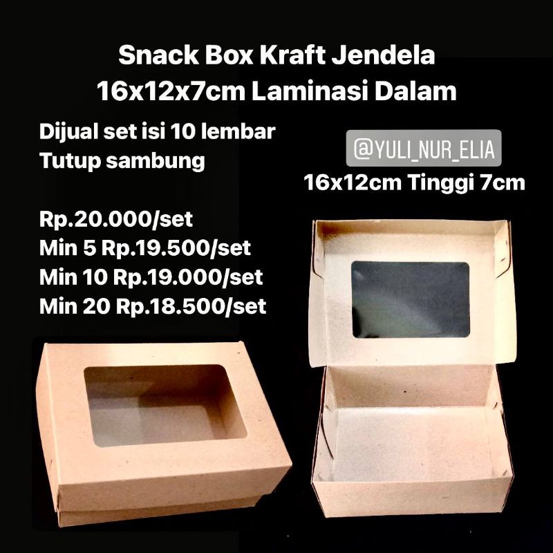 

Snack Box Kraft Jendela 16x12x7cm Laminasi Dalam Dijual /set Isi 10 lembar