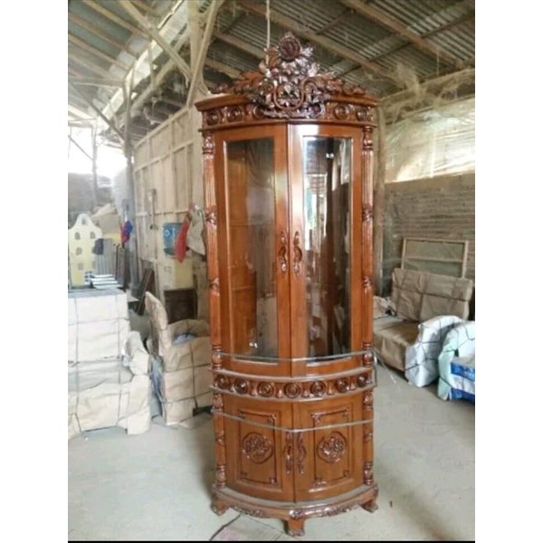 Lemari sudut jati ukir furniture Jepara