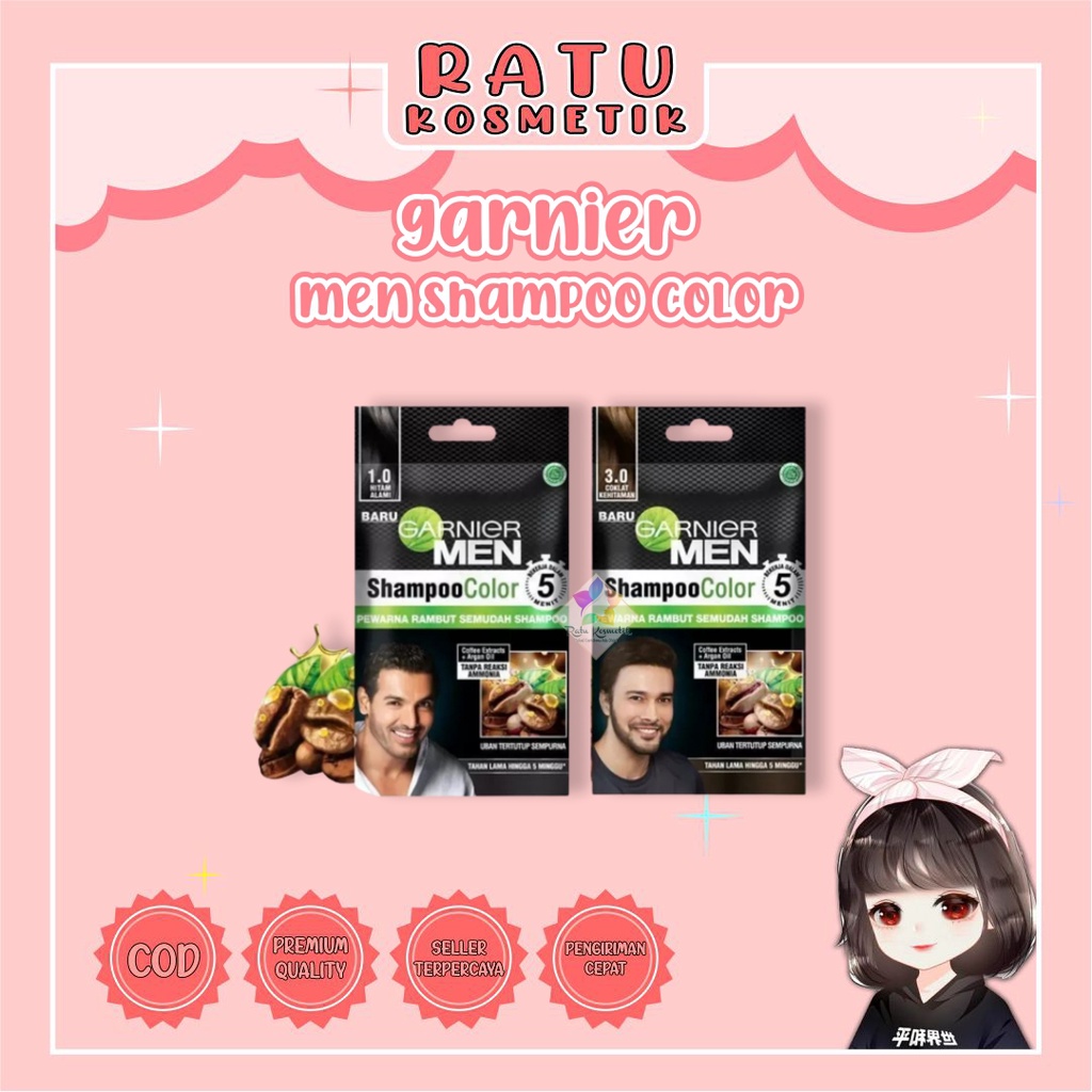 ❤ RATU ❤ Garnier Men Shampo Color | Semir Rambut Shampo | Pewarna Rambut BPOM✔️