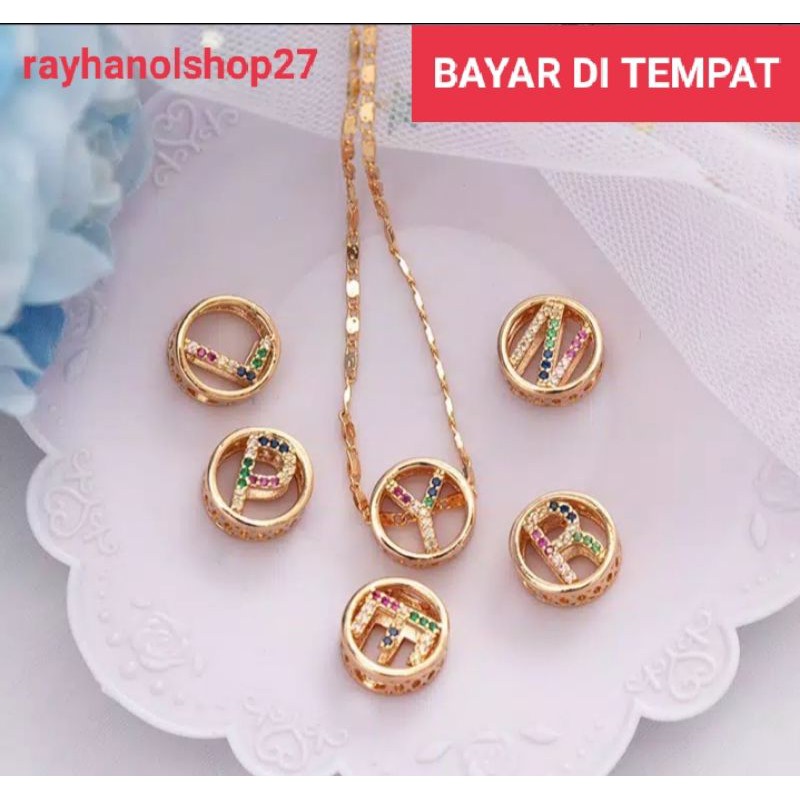 Kalung wanita Titanium liontin huruf A-Z Lapis Emas 22k warna rosegold