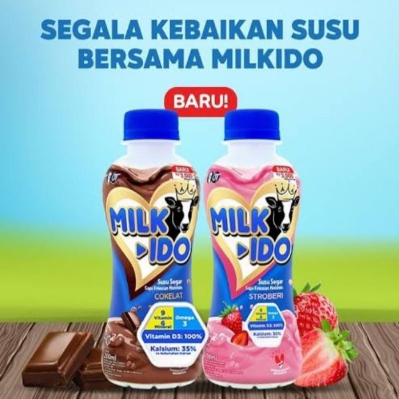 SUSU MILKIDO / MILK-IDO / MILK IDO COKLAT & STROBERI 200 ml 1 Karton X 12 Pcs