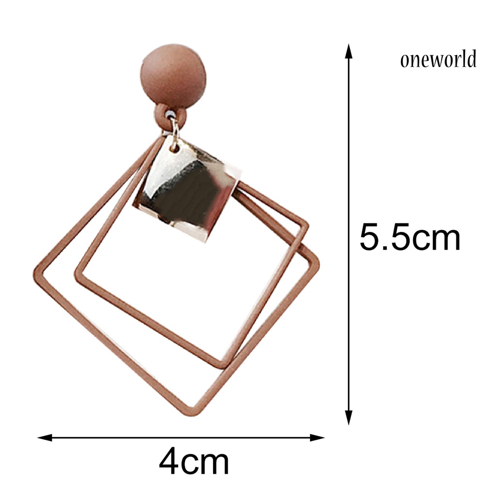 OW@ 1 Pair Ear Studs Piercing Concise Style Alloy Double Square Dangle Earrings for Gift