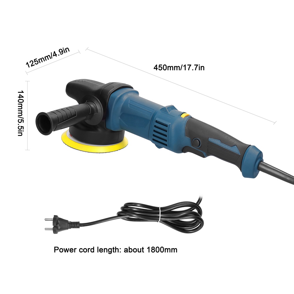 Mesin Pemoles Mobil Elektrik 1250W 5IN, Ampelas Dua Orbital Variabel 6 Kecepatan 220V 3800R/Menit Anti-selip Menyerap Guncangan Pegangan Industri/Tugas Berat