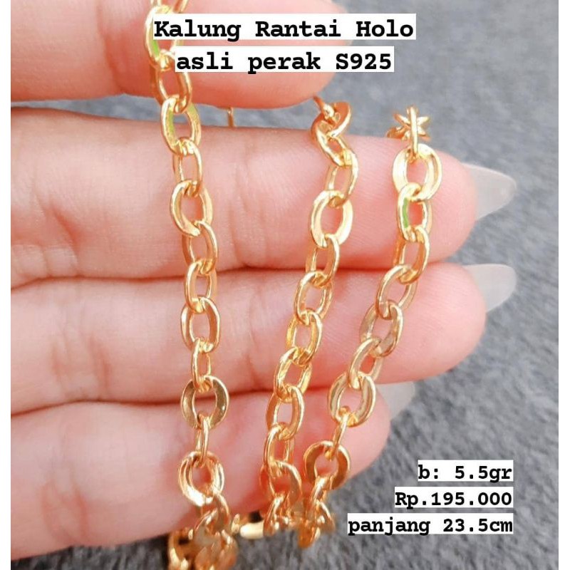 Kalung Perak Kuning Rantai Holo Lapis emas 925