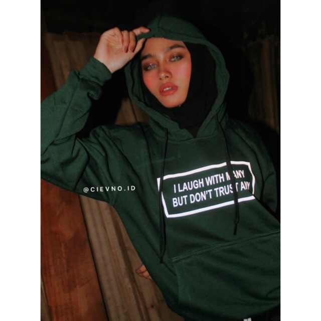 HOODIE I LAUGH WITH MANY BUT DON’T TRUST ANY (SILVER REFLECTIVE) Size M - XXXL