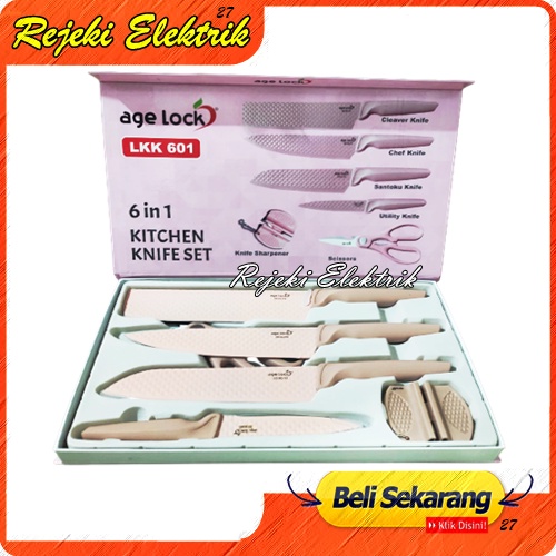 Pisau Set Age Lock Kitchen Knife 6 in 1 LKK 601 -  Pisau Set Berkualitas