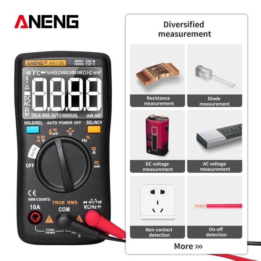 ANENG Digital Multimeter Voltage Tester - AN113D - Black